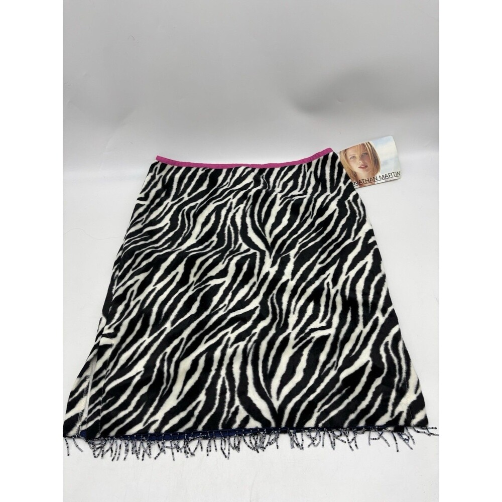 VTG NWT Jonathan Martin Skirt Faux Fur Zebra Print With Beaded Fringe Sz 13 USA